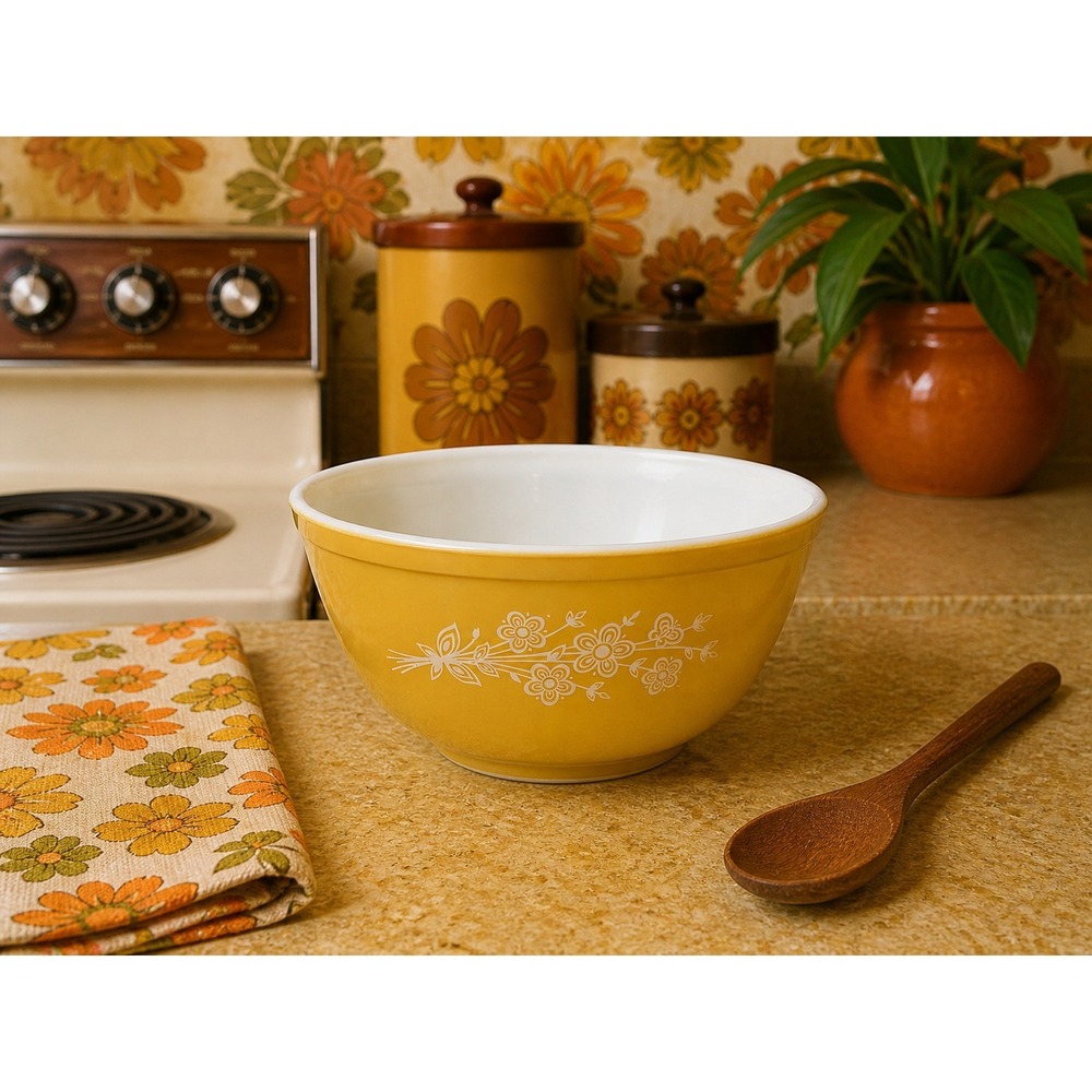 Vintage Pyrex Yellow Butterfly Gold Mixing Bowl, #402